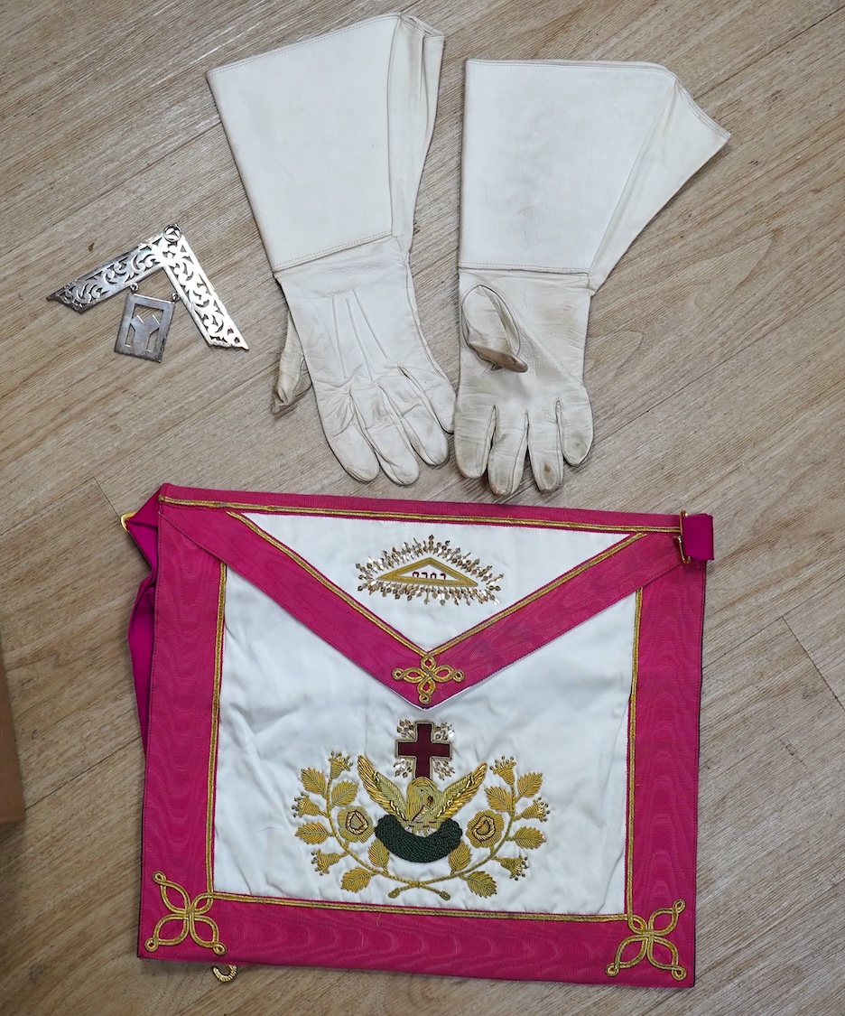 A collection of Masonic aprons, etc., including jewels. Condition - varies